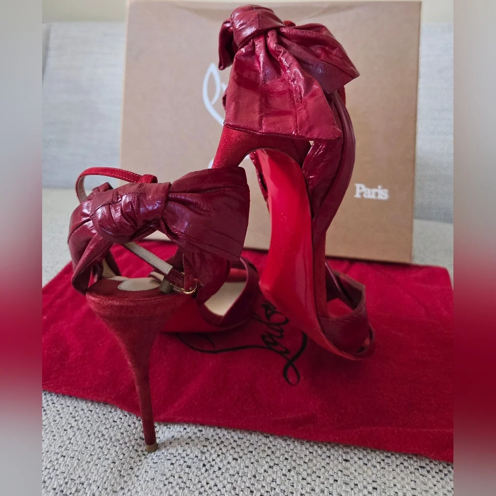 NWB CHRISTIAN LOUBOUTIN Red Exotic Leather/Suede Stiletto Heels 4"/10cm Size:40 - Picture 14 of 15